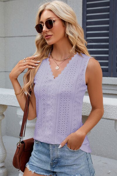 Trendsi Eyelet V-Neck Wide Strap Tank Eyelet V-Neck Wide Strap Tank