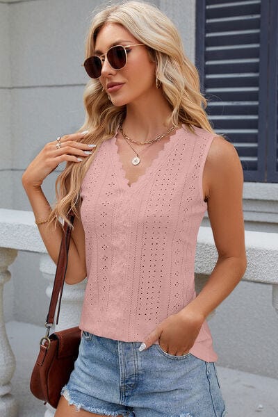 Trendsi Eyelet V-Neck Wide Strap Tank Eyelet V-Neck Wide Strap Tank