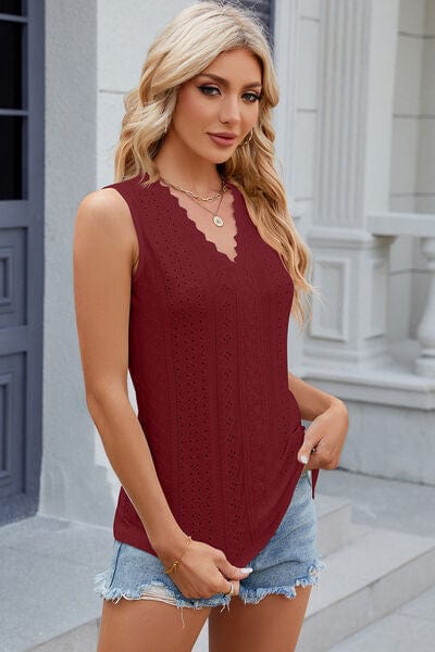 Trendsi Eyelet V-Neck Wide Strap Tank Eyelet V-Neck Wide Strap Tank