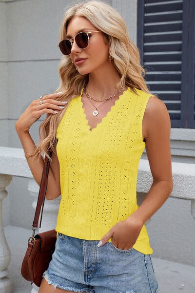 Trendsi Eyelet V-Neck Wide Strap Tank Eyelet V-Neck Wide Strap Tank