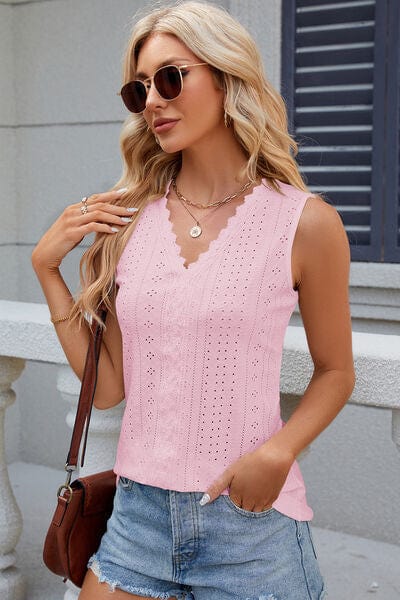 Trendsi Eyelet V-Neck Wide Strap Tank Eyelet V-Neck Wide Strap Tank