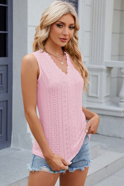 Trendsi Eyelet V-Neck Wide Strap Tank Eyelet V-Neck Wide Strap Tank