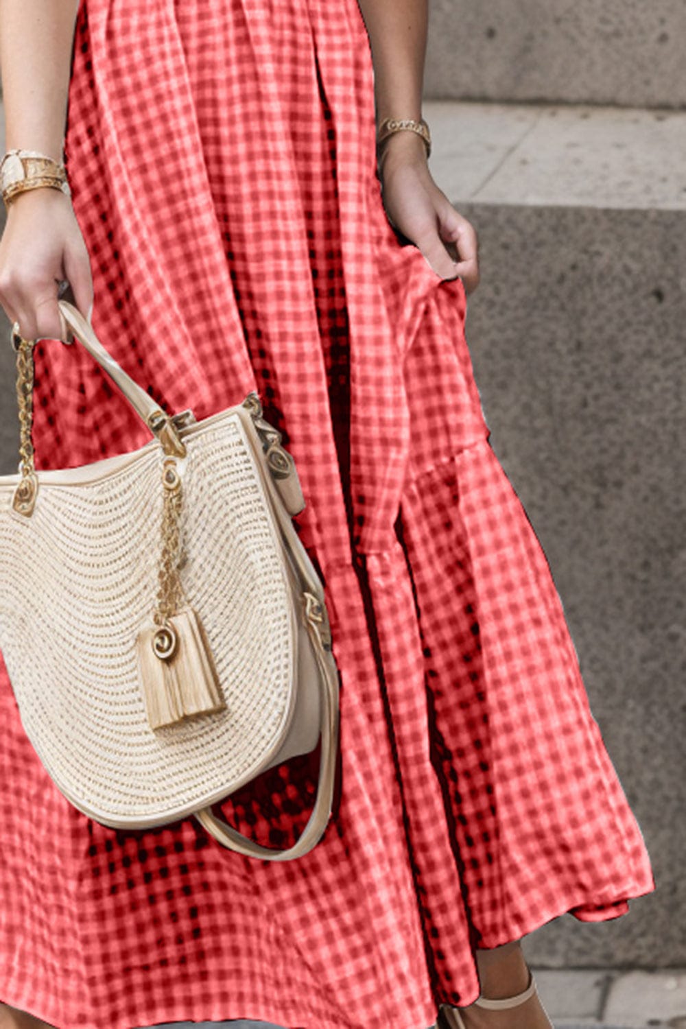 Trendsi Full Size Smocked Ruffled Plaid Ruffle Hem Dress Full Size Smocked Ruffled Plaid Ruffle Hem Dress