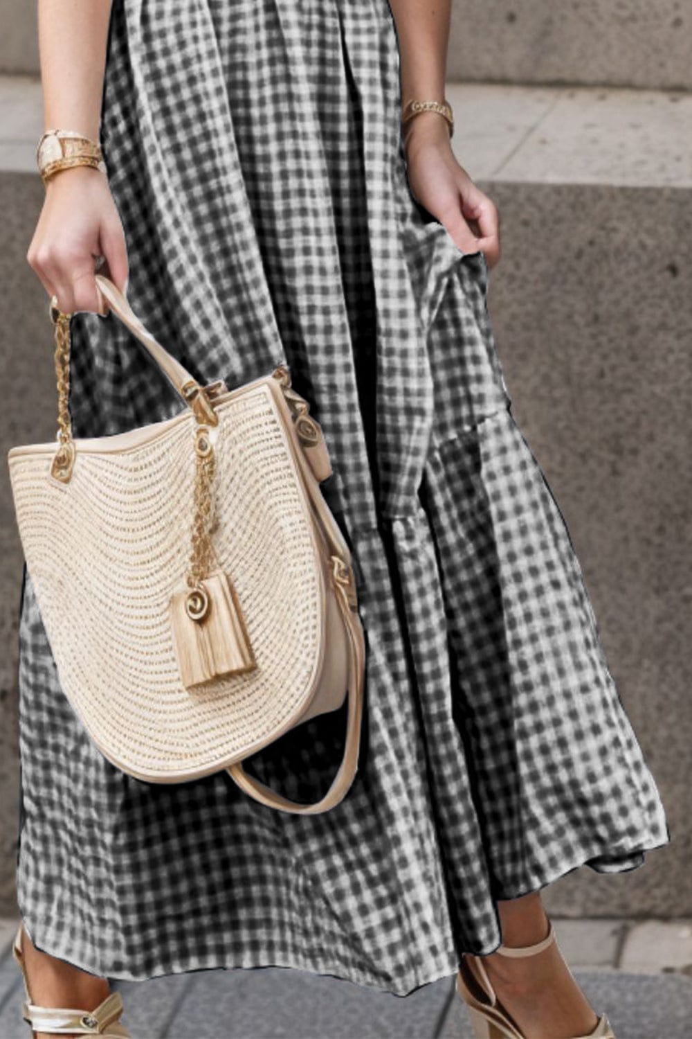 Trendsi Full Size Smocked Ruffled Plaid Ruffle Hem Dress Full Size Smocked Ruffled Plaid Ruffle Hem Dress