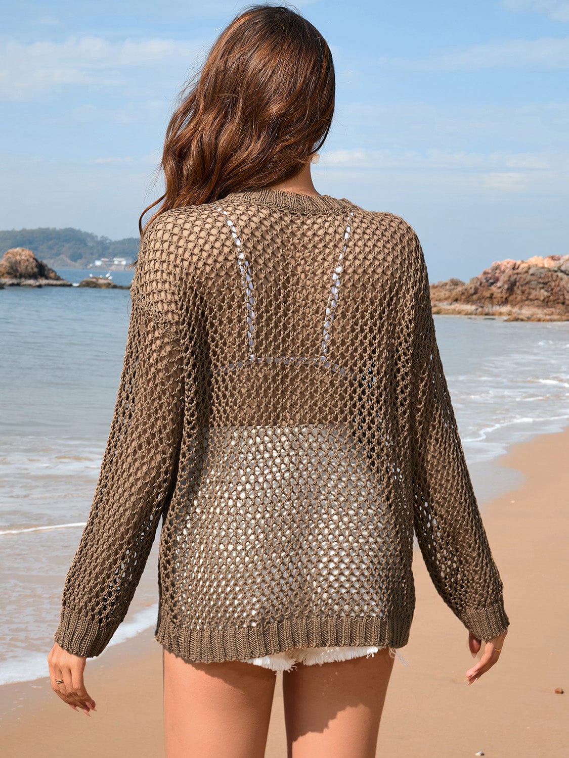 Trendsi Heart Openwork Long Sleeve Cover-Up Heart Openwork Long Sleeve Cover-Up