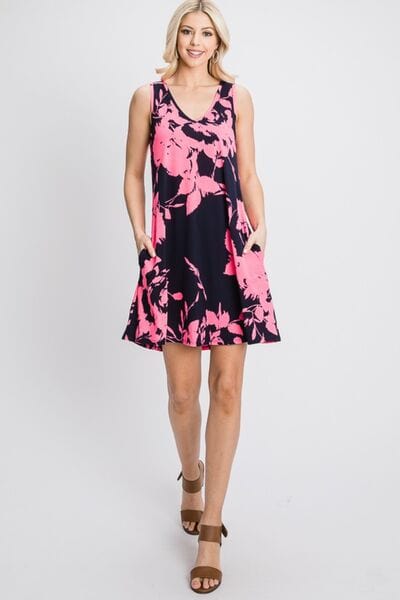 Trendsi Heimish Full Size Floral V-Neck Tank Dress with Pockets Heimish Full Size Floral V-Neck Tank Dress with Pockets