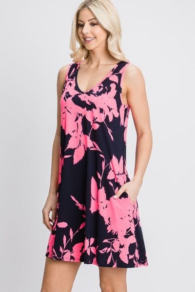 Trendsi Heimish Full Size Floral V-Neck Tank Dress with Pockets Heimish Full Size Floral V-Neck Tank Dress with Pockets