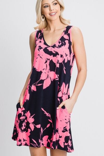 Trendsi Heimish Full Size Floral V-Neck Tank Dress with Pockets Heimish Full Size Floral V-Neck Tank Dress with Pockets