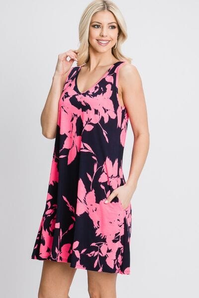 Trendsi Heimish Full Size Floral V-Neck Tank Dress with Pockets Heimish Full Size Floral V-Neck Tank Dress with Pockets