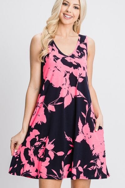 Trendsi Heimish Full Size Floral V-Neck Tank Dress with Pockets Heimish Full Size Floral V-Neck Tank Dress with Pockets