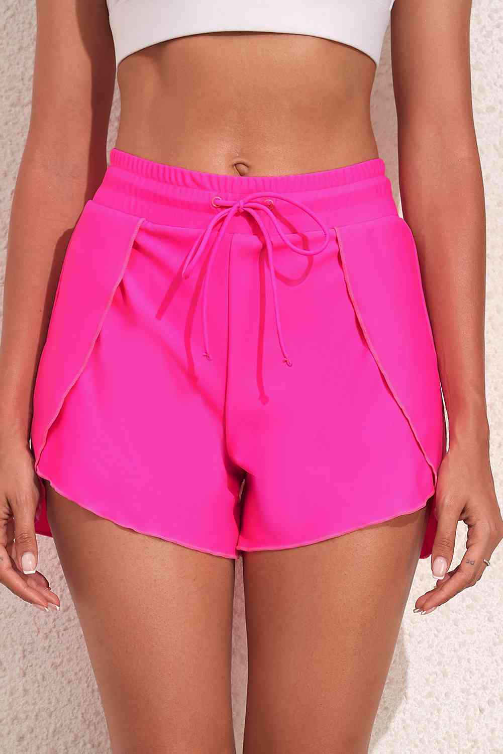 Trendsi Hot Pink / S Drawstring Waist Swim Shorts Drawstring Waist Swim Shorts
