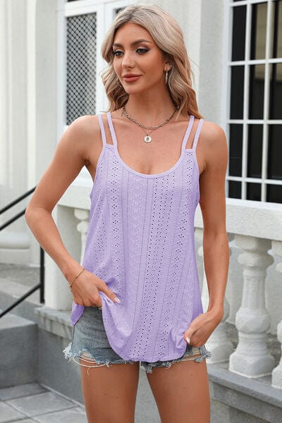 Trendsi Lavender / S Eyelet Scoop Neck Spaghetti Strap Cami Eyelet Scoop Neck Spaghetti Strap Cami