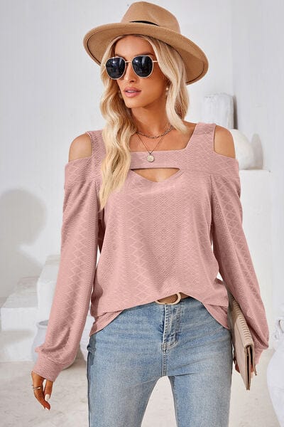 Trendsi Light Mauve / S Cutout Square Neck Cold Shoulder T-Shirt Cutout Square Neck Cold Shoulder T-Shirt