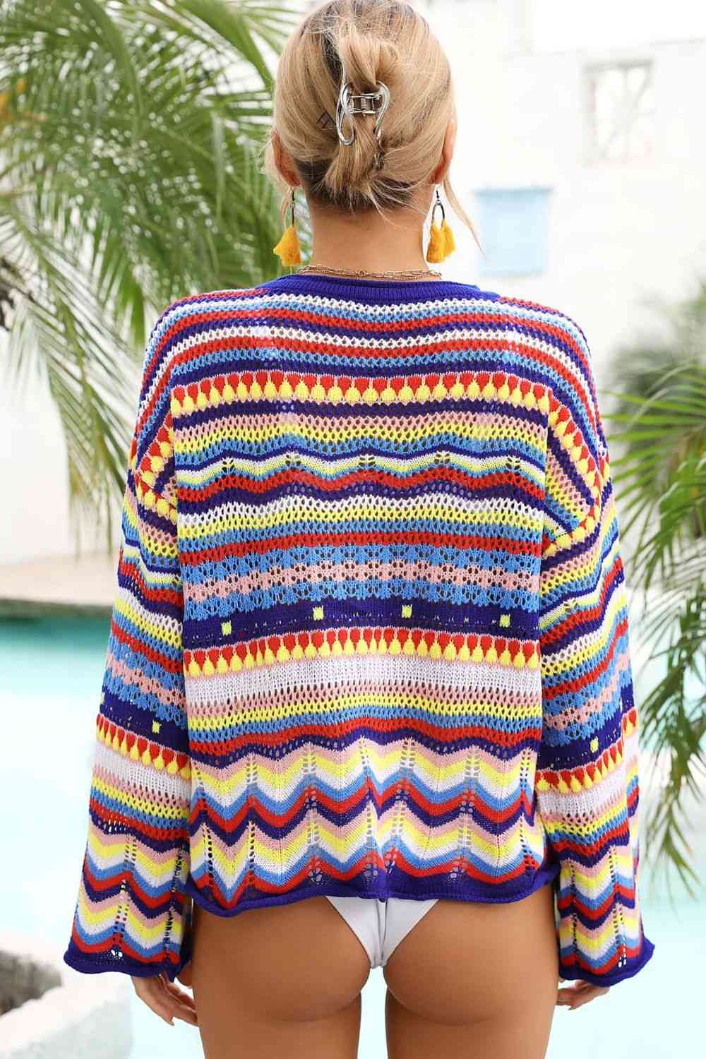 Trendsi Multicolored Stripe Round Neck Cover-Up Multicolored Stripe Round Neck Cover-Up