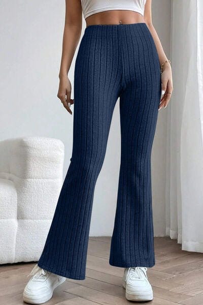 Trendsi Navy / S Ribbed High Waist Flare Pants Ribbed High Waist Flare Pants