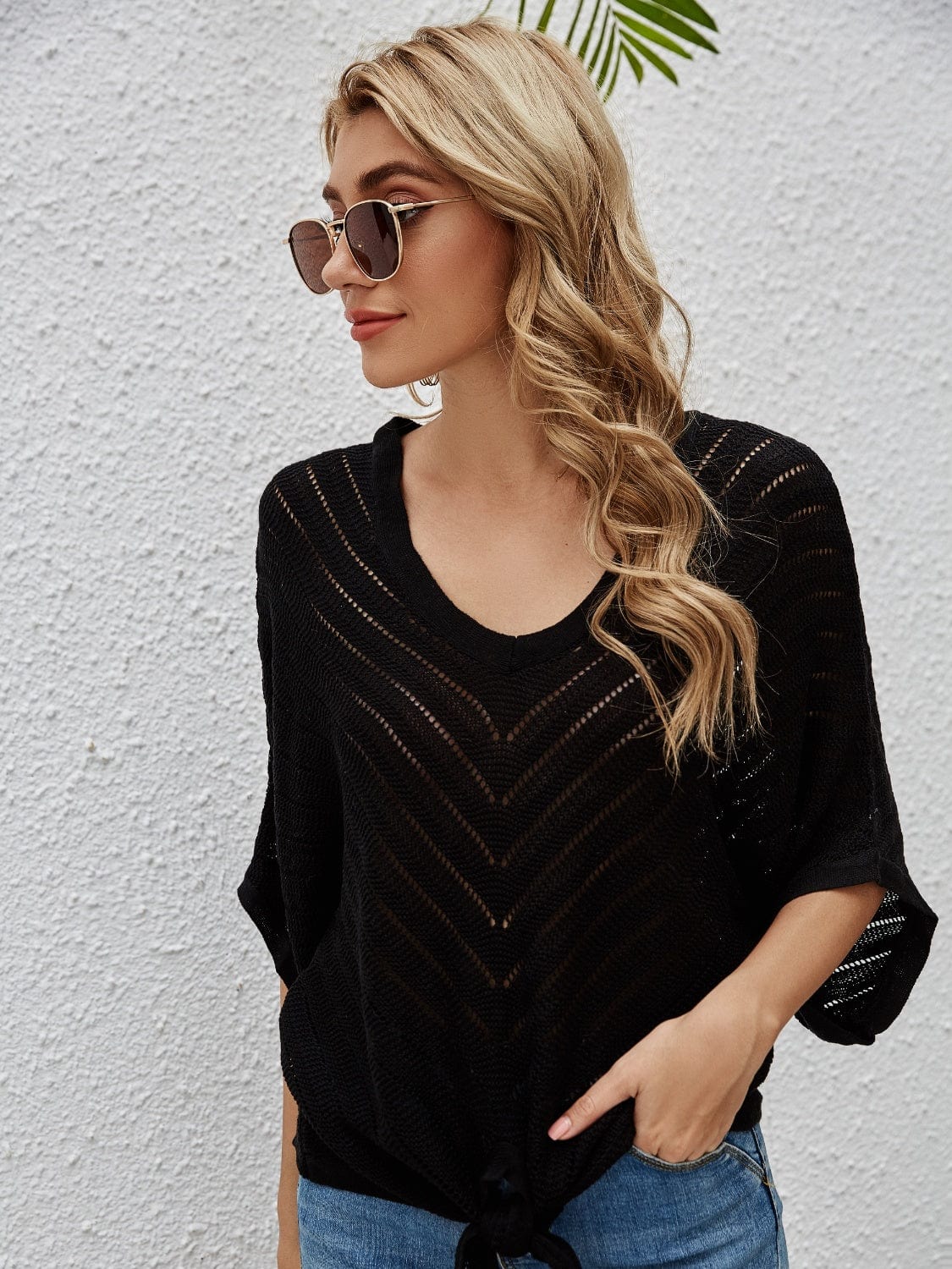 Trendsi Openwork Batwing Sleeve Cover-Up Openwork Batwing Sleeve Cover-Up