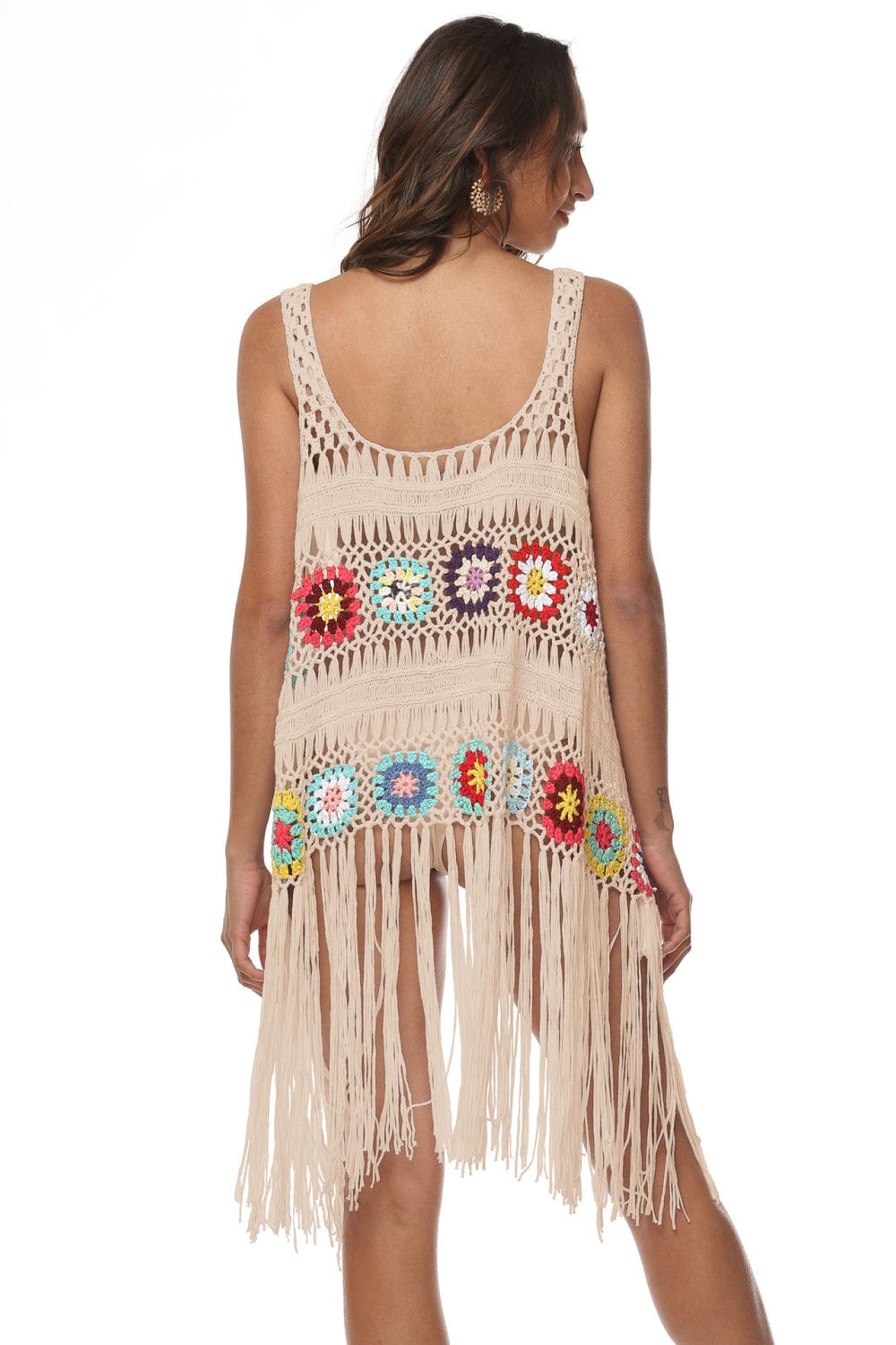 Trendsi Openwork Fringe Detail Embroidery Sleeveless Cover-Up Openwork Fringe Detail Embroidery Sleeveless Cover-Up
