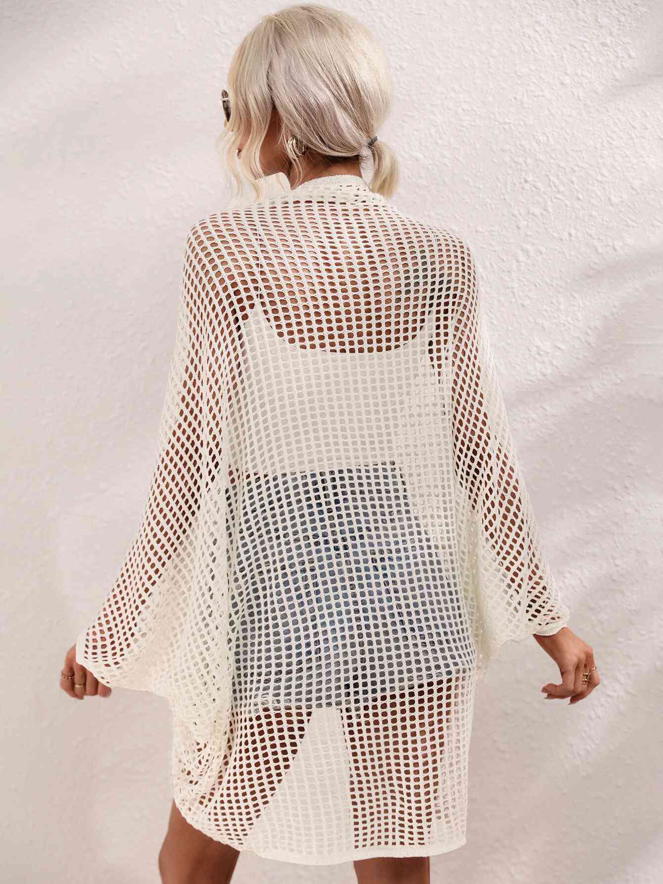 Trendsi Openwork Open Front Longline Cover Up Openwork Open Front Longline Cover Up