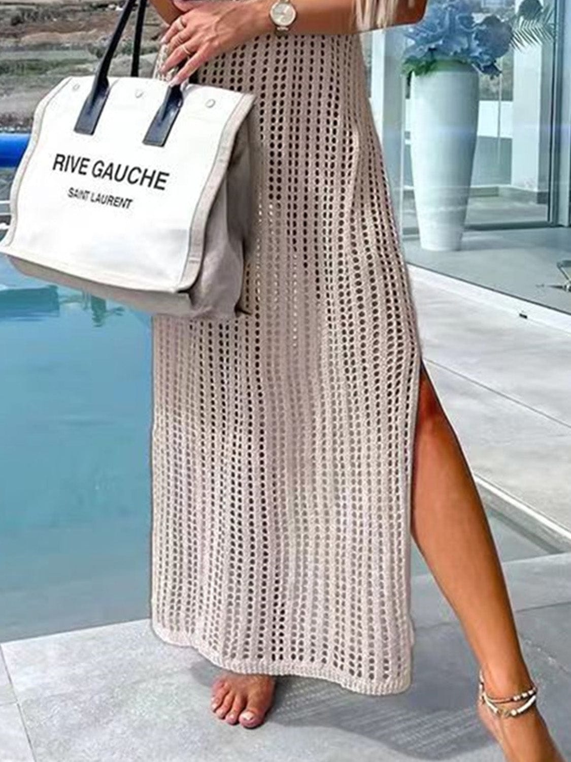 Trendsi Openwork Slit Cutout Wide Strap Dress Openwork Slit Cutout Wide Strap Dress