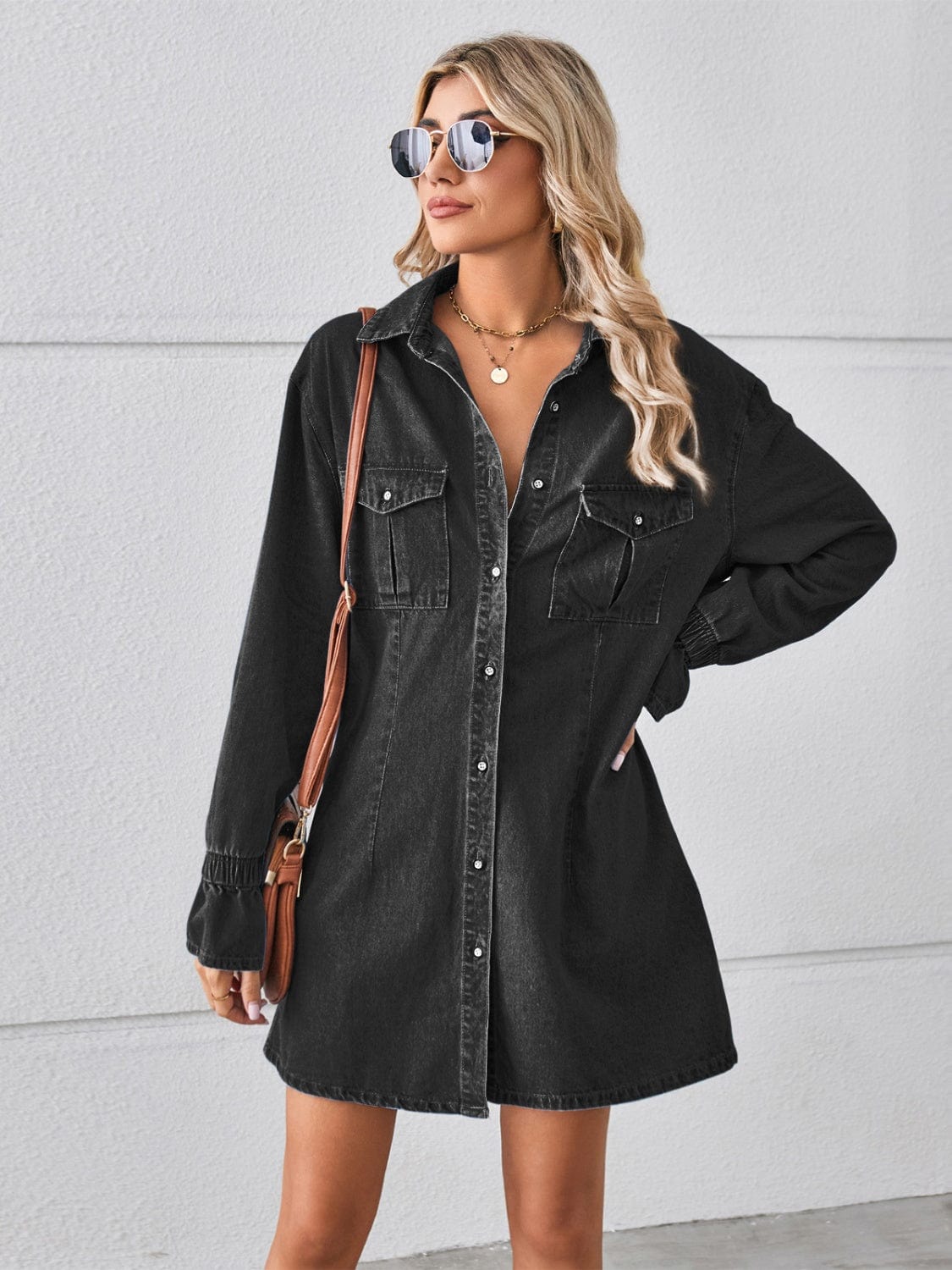 Trendsi Pocketed Dropped Shoulder Mini Denim Dress Pocketed Dropped Shoulder Mini Denim Dress