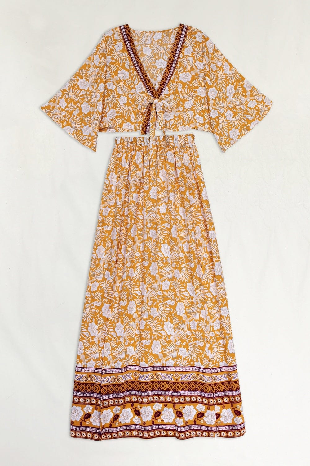 Trendsi Printed Half Sleeve Top and Slit Skirt Set Printed Half Sleeve Top and Slit Skirt Set