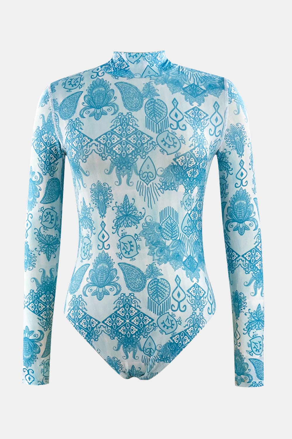 Trendsi Printed Mock Neck Long Sleeve One-Piece Swimwear Printed Mock Neck Long Sleeve One-Piece Swimwear