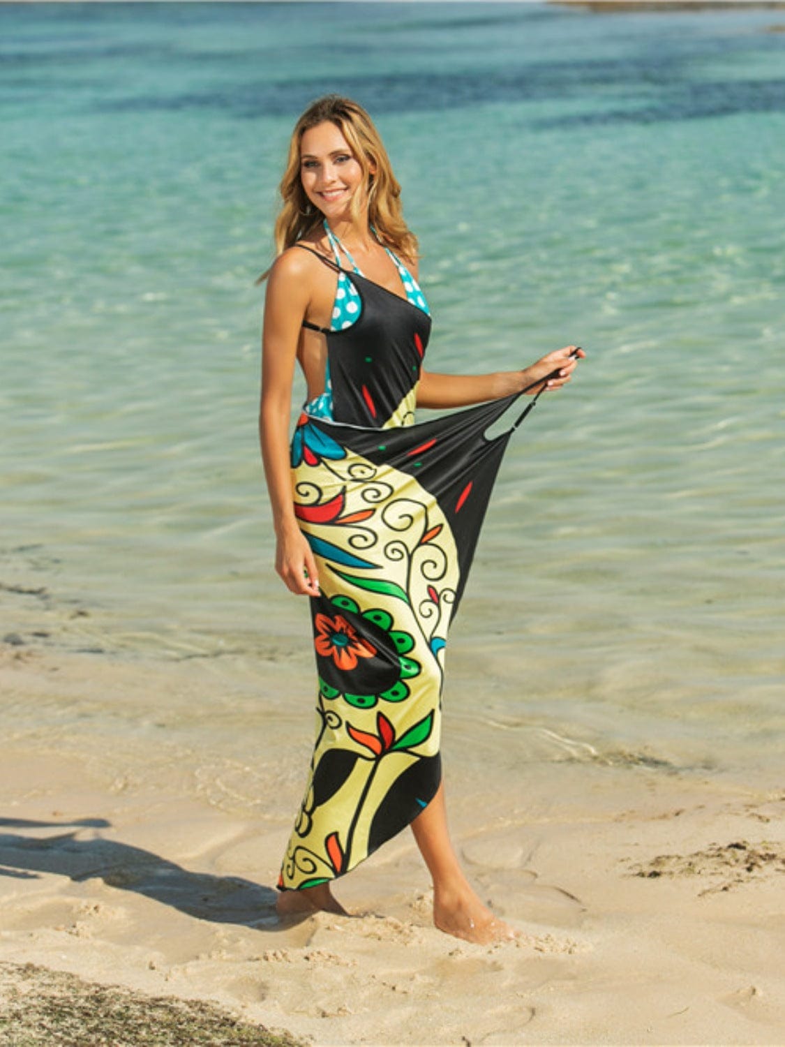 Trendsi Printed Spaghetti Strap Cover Up Printed Spaghetti Strap Cover Up