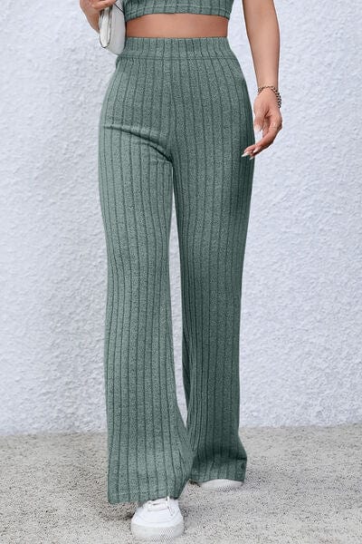 Trendsi Ribbed High Waist Flare Pants Ribbed High Waist Flare Pants