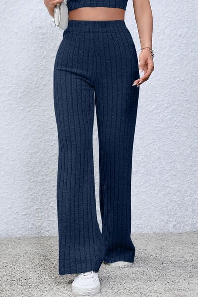 Trendsi Ribbed High Waist Flare Pants Ribbed High Waist Flare Pants