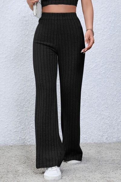 Trendsi Ribbed High Waist Flare Pants Ribbed High Waist Flare Pants