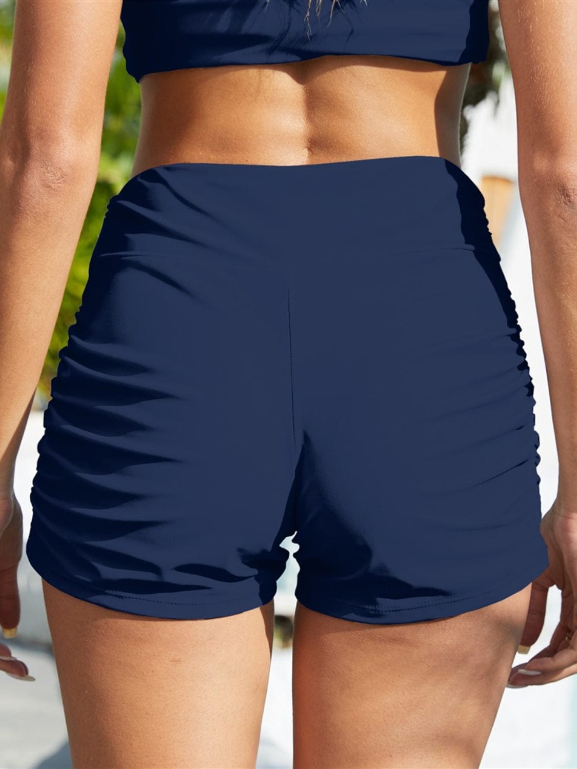 Trendsi Ruched Mid-Rise Waist Swim Shorts Ruched Mid-Rise Waist Swim Shorts