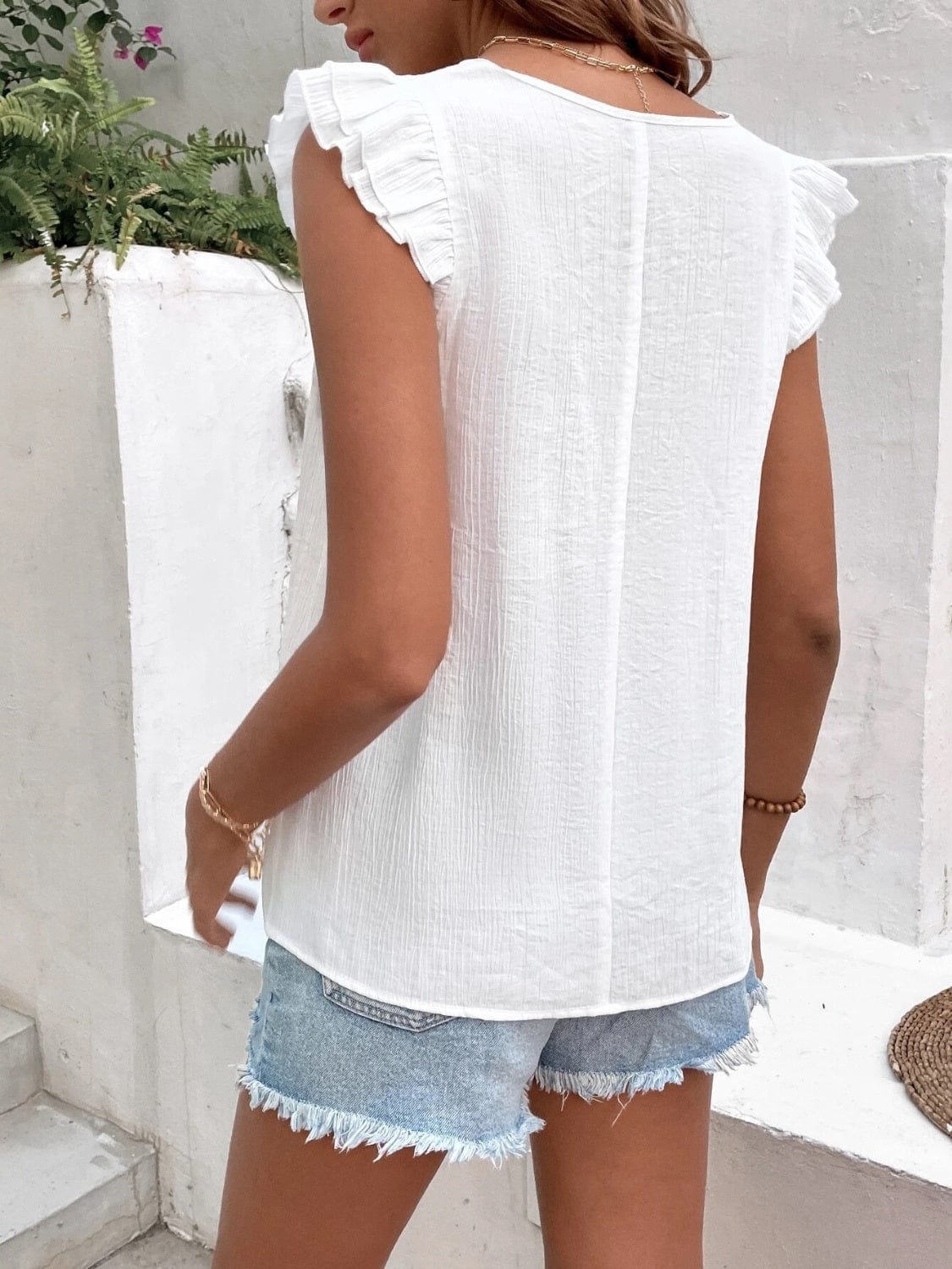 Trendsi Ruffled V-Neck Cap Sleeve Blouse Ruffled V-Neck Cap Sleeve Blouse