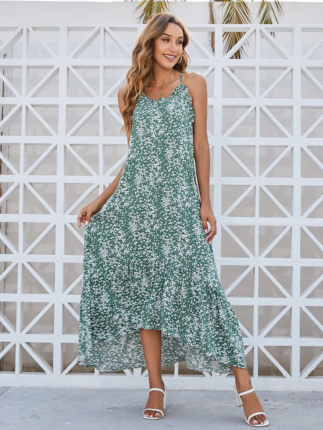 Trendsi Sage / S Ditsy Floral Scoop Neck Midi Cami Dress Ditsy Floral Scoop Neck Midi Cami Dress
