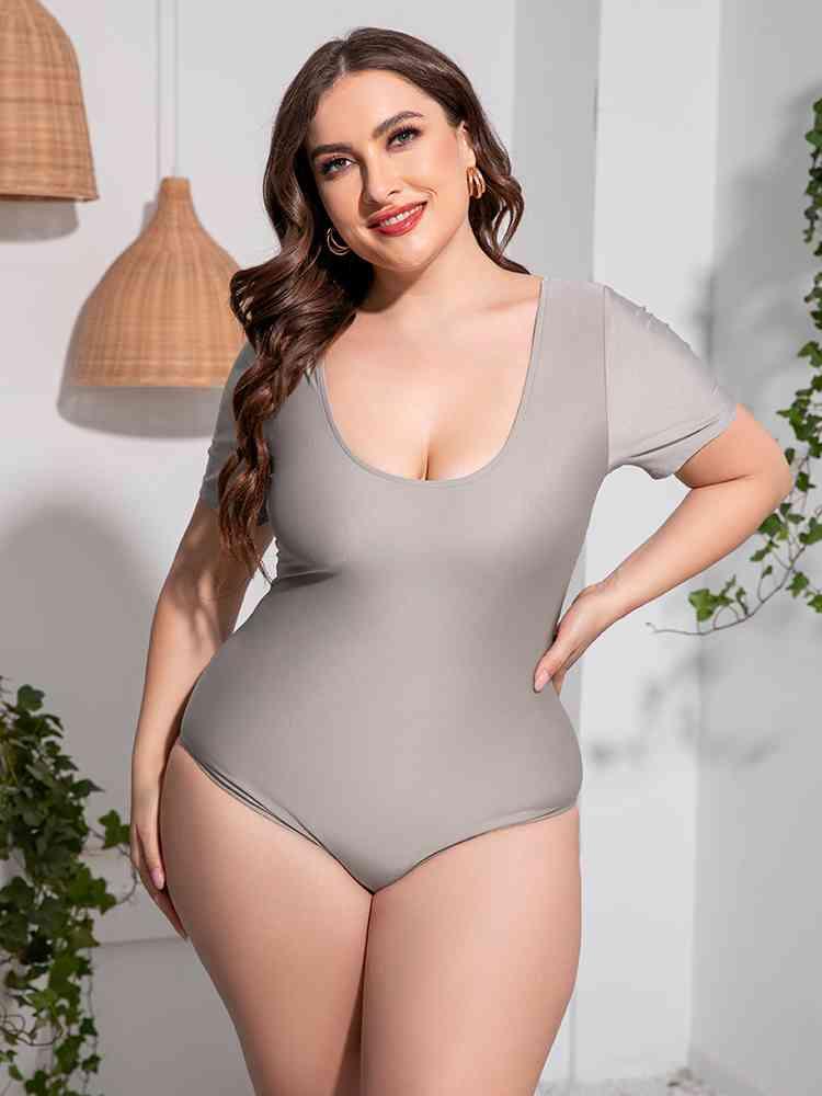 Trendsi Scoop Neck Short Sleeve One-Piece Swimsuit Scoop Neck Short Sleeve One-Piece Swimsuit