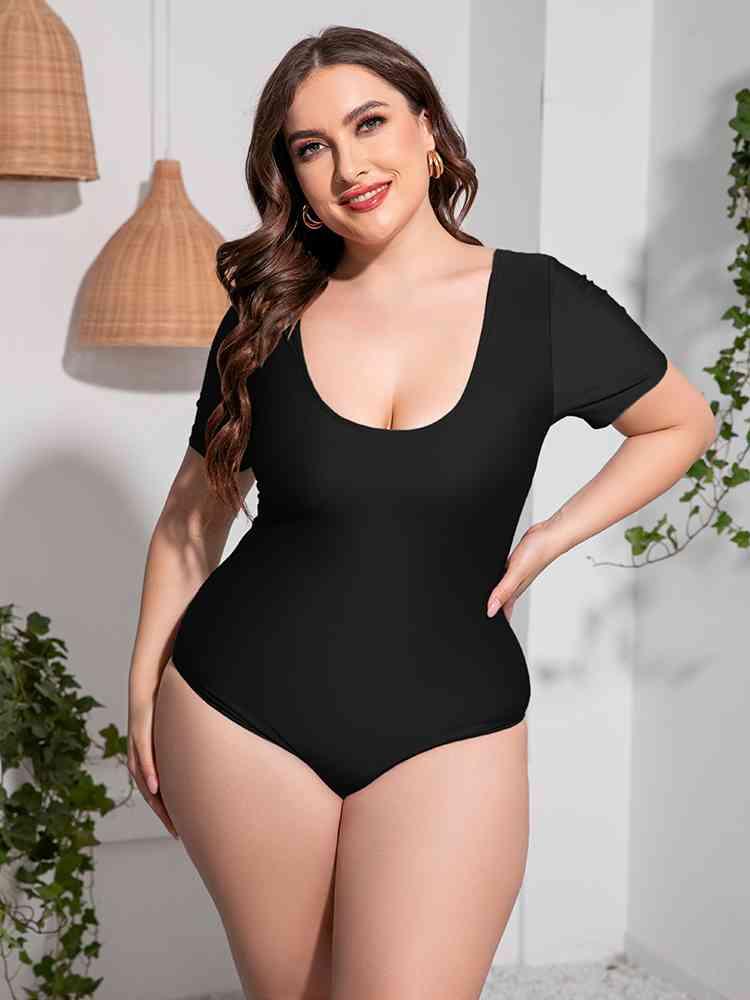 Trendsi Scoop Neck Short Sleeve One-Piece Swimsuit Scoop Neck Short Sleeve One-Piece Swimsuit
