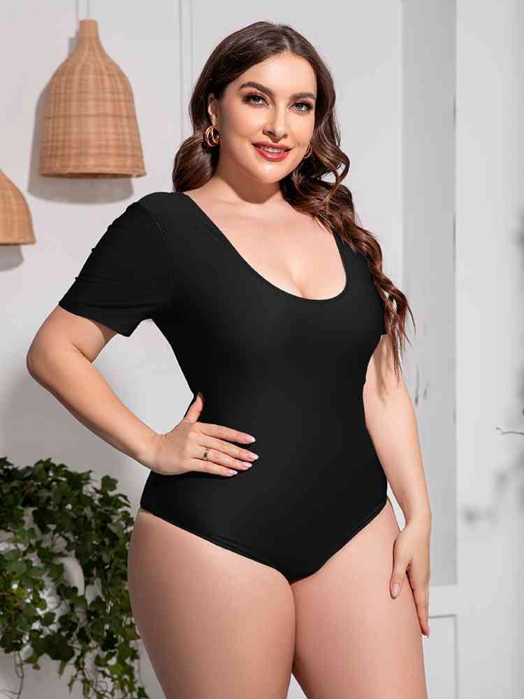 Trendsi Scoop Neck Short Sleeve One-Piece Swimsuit Scoop Neck Short Sleeve One-Piece Swimsuit