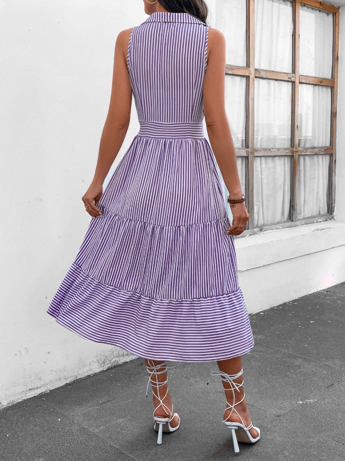 Trendsi Striped Johnny Collar Sleeveless Midi Dress Striped Johnny Collar Sleeveless Midi Dress