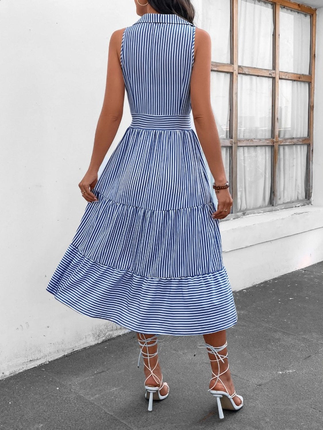 Trendsi Striped Johnny Collar Sleeveless Midi Dress Striped Johnny Collar Sleeveless Midi Dress