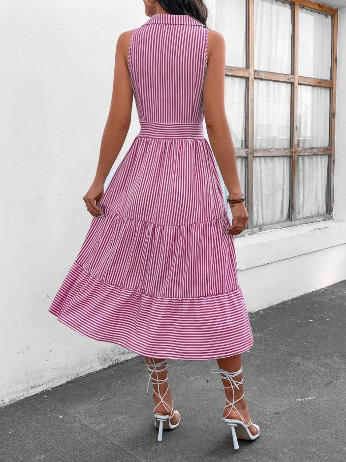Trendsi Striped Johnny Collar Sleeveless Midi Dress Striped Johnny Collar Sleeveless Midi Dress