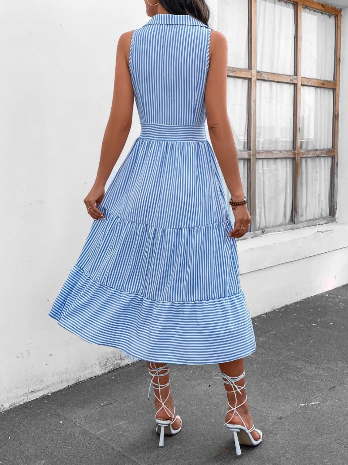 Trendsi Striped Johnny Collar Sleeveless Midi Dress Striped Johnny Collar Sleeveless Midi Dress
