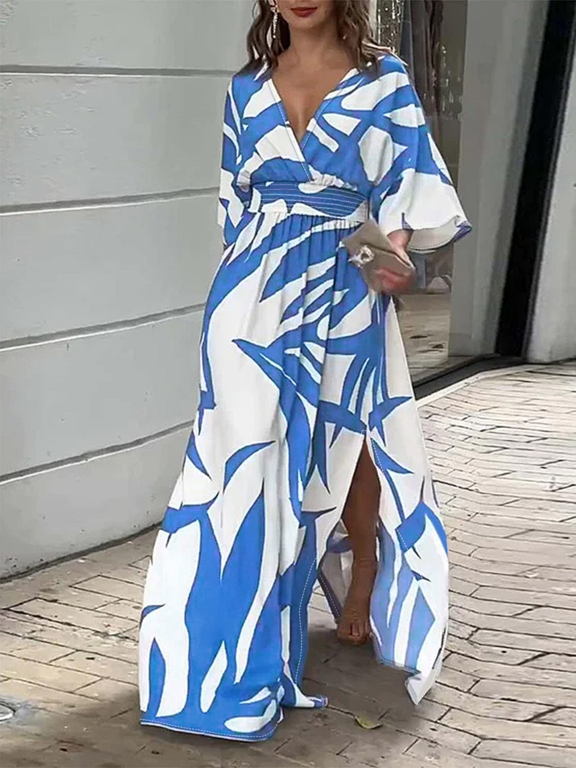 Trendsi Ultra marine / S Slit Printed Surplice Maxi Dress Slit Printed Surplice Maxi Dress