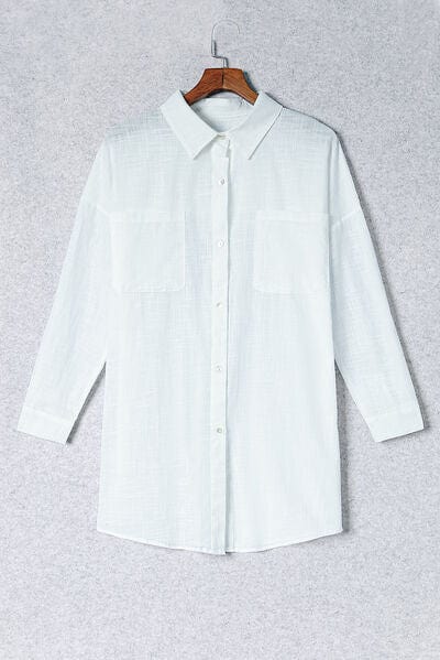 Trendsi White / S Button-Up Longline Shirt with Breast Pockets Button-Up Longline Shirt with Breast Pockets