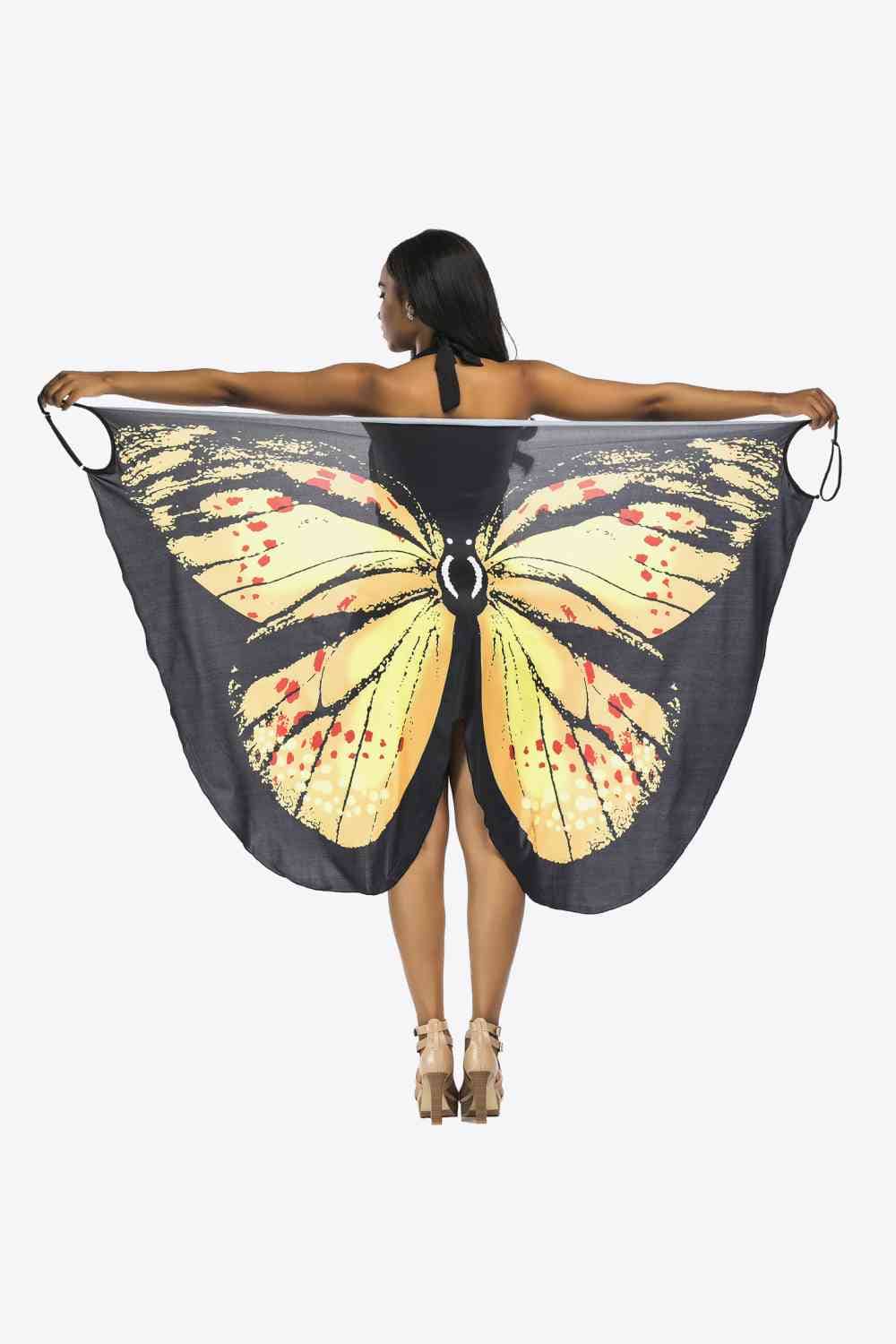 Trendsi Yellow / One Size Butterfly Spaghetti Strap Cover Up Butterfly Spaghetti Strap Cover Up
